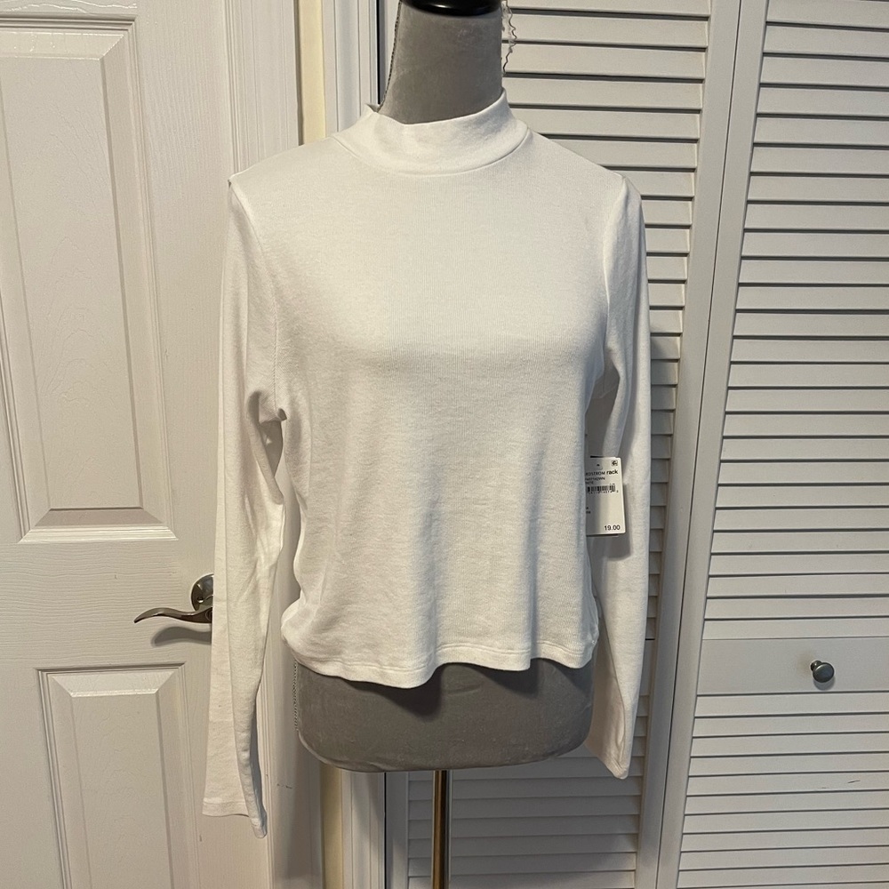 BP. Organic Cotton Mock Neck Ribbed Top